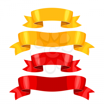 Realistic gold and red ribbons. Set of banners for decoration and design.