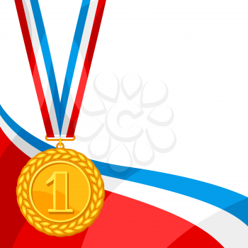 Realistic gold medal for first place. Background with place for text award for sports or corporate competitions.