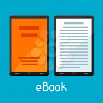 E-book concept. Tablets with book. Digital library online reading.