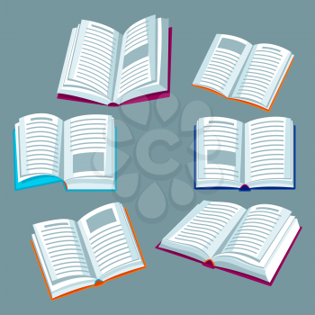 Set of open books. Illustrations for education and school.