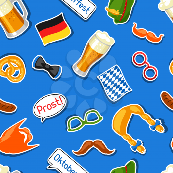 Oktoberfest seamless pattern with photo booth stickers. Background for festival and party.