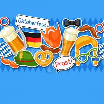 Oktoberfest seamless pattern with photo booth stickers. Background for festival and party.