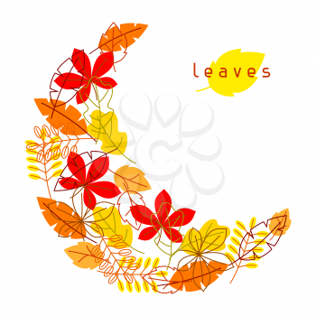 Card with stylized autumn foliage. Falling leaves in simple style.