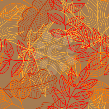 Seamless floral pattern with stylized autumn foliage. Falling leaves.