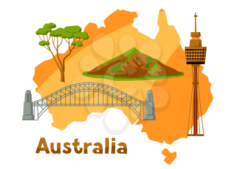 Illustration of Australia map with tourist attractions