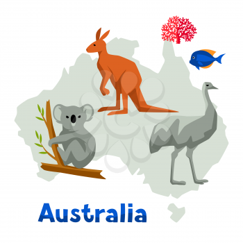 Illustration of Australia map with wildlife animals