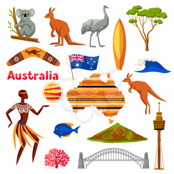 Australia icons set. Australian traditional symbols and objects.