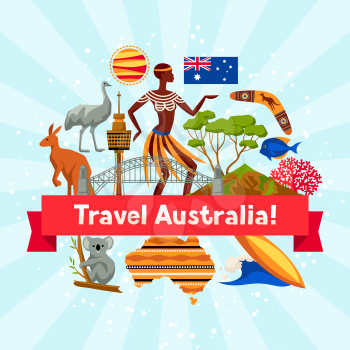 Australia background design. Australian traditional symbols and objects.