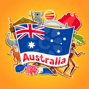 Australia background design. Australian traditional sticker symbols and objects.