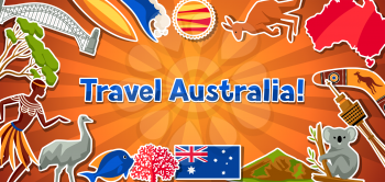 Australia banner design. Australian traditional sticker symbols and objects.