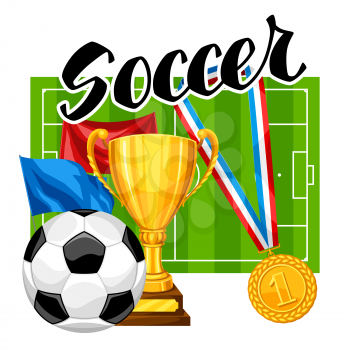 Soccer or football background with ball and football symbol. Sports illustration.