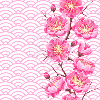 Seamless pattern with sakura or cherry blossom. Floral japanese ornament of blooming flowers.