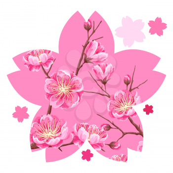 Background with sakura or cherry blossom. Floral japanese ornament of blooming flowers.