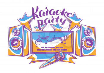 Karaoke party design. Music event background. Illustration in retro style.