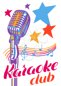 Karaoke club poster. Music event banner. Illustration with microphone in retro style.