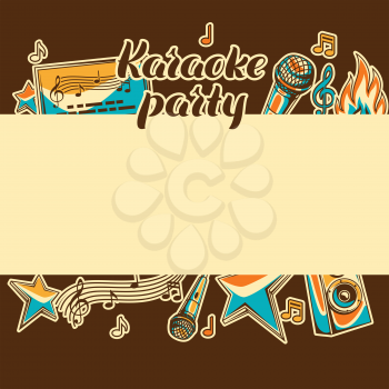 Karaoke party card. Music event background. Illustration in retro style.