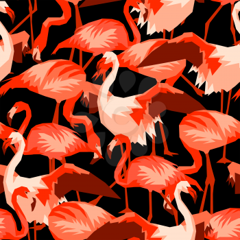 Seamless pattern with flamingo. Tropical bright abstract birds.