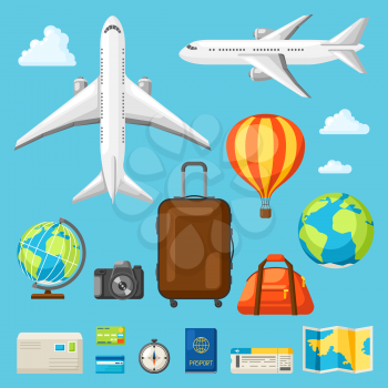 Set of travel objects in flat style.