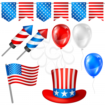 Fourth of July Independence Day symbols set. American patriotic illustration.