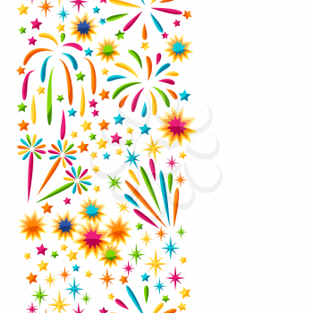 Seamless pattern with bright colorful fireworks and salute.