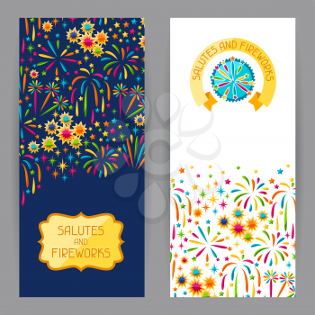Banners with bright colorful fireworks and salute.