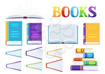 Set of book icons. Education or bookstore illustration in flat design style.