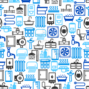 Plumbing seamless pattern. Background for sanitary engineering shop. Sale, service and installation.