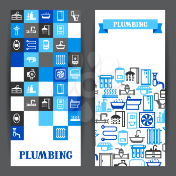 Plumbing banners design. Illustration for sanitary engineering shop. Sale, service and installation.