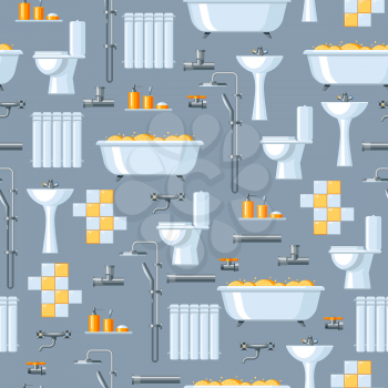 Bathroom interior. Plumbing seamless pattern. Background for sanitary engineering shop. Sale, service and installation.