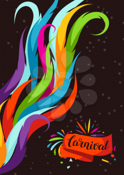 Carnival party background with colorful decorative feathers.