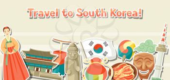 Korea banner design. Korean traditional sticker symbols and objects.