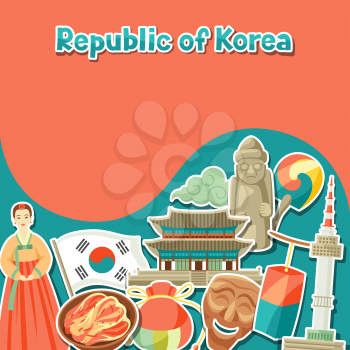 Korea background design. Korean traditional sticker symbols and objects.