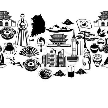 Korea seamless pattern. Korean traditional symbols and objects.