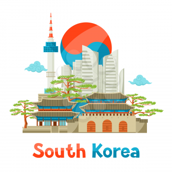 South Korea historical and modern architecture background design.