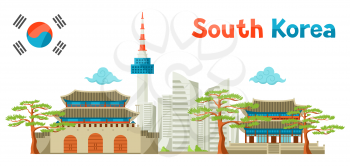 South Korea historical and modern architecture background design.