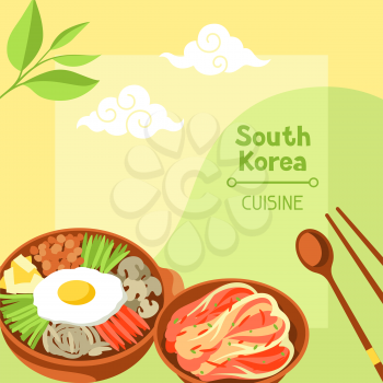 South Korea cuisine. Korean banner design with traditional symbols and objects.