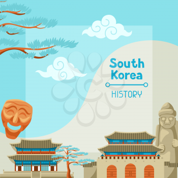 South Korea history. Korean banner design with traditional symbols and objects.