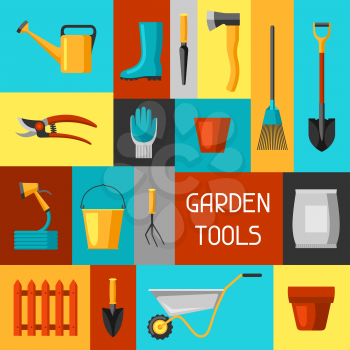 Concept background with garden tools and icons. All for gardening business illustration.