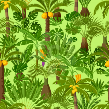 Seamless pattern with tropical palm trees. Exotic tropical plants Illustration of jungle nature.