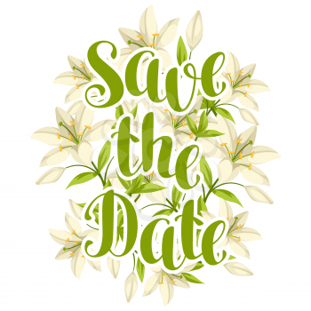 Save the date with beautiful lilies. Retro design.