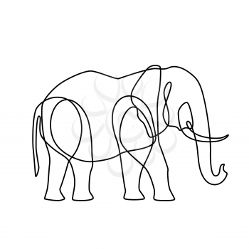 Endless line art illustration of elephant. Continuous black outline drawing on white background.