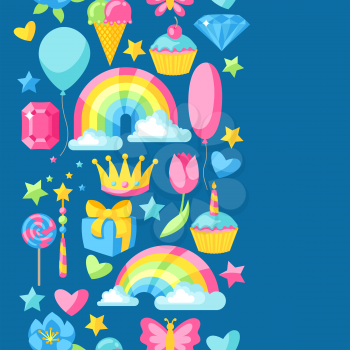 Seamless pattern with fantasy and birthday party items.