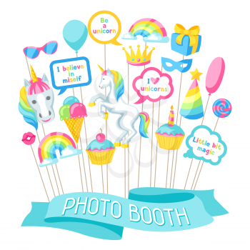 Happy birthday photo booth props. Fantasy items and objects for festival and party.