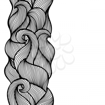 Wavy curled seamless pattern. Abstract outline monochrome texture.