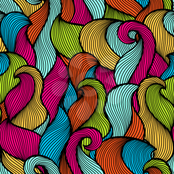 Wavy curled seamless pattern. Abstract outline colorful texture.