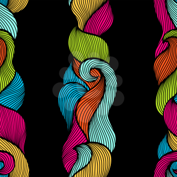 Wavy curled seamless pattern. Abstract outline colorful texture.