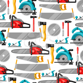 Seamless pattern with equipment and tools for forestry and lumber industry.