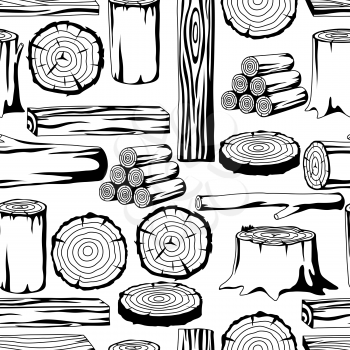 Seamless pattern with wood logs, trunks and planks. Background for forestry and lumber industry.