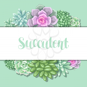 Card with succulents. Echeveria, Jade Plant and Donkey Tails.