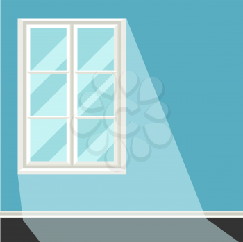 White plastic window on blue wall illustration.